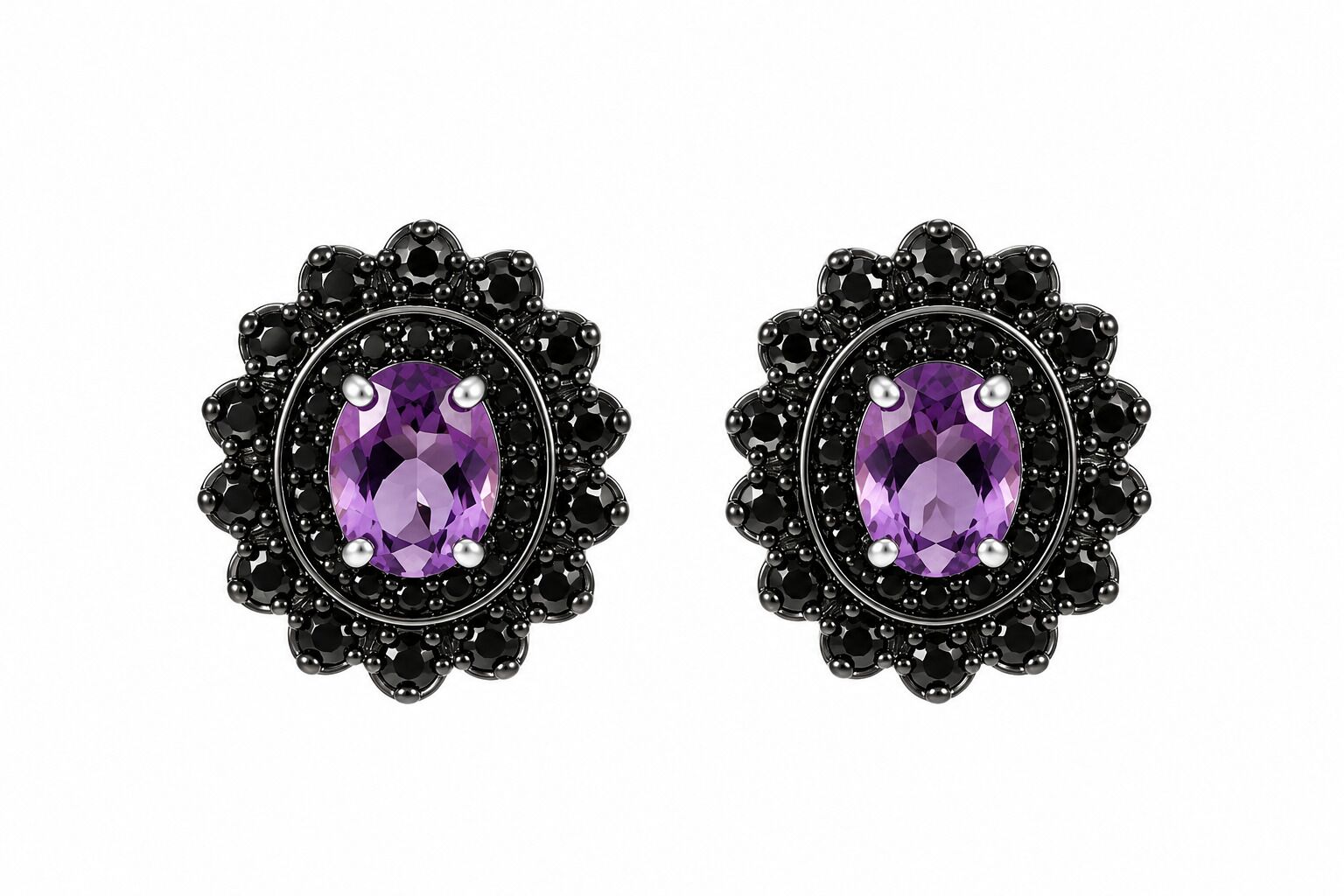 Серьги из серебра 925 пробы с аметистами и шпинелью