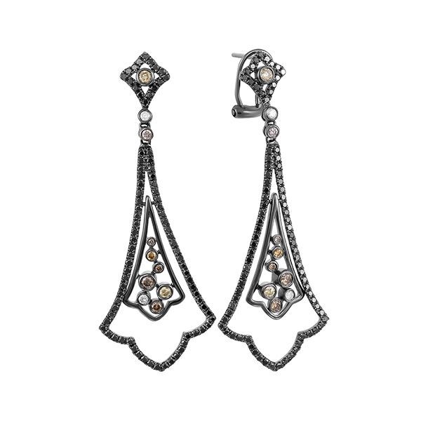 Серьги из черного золота 585 пробы с бриллиантами и бриллиантами облагороженными