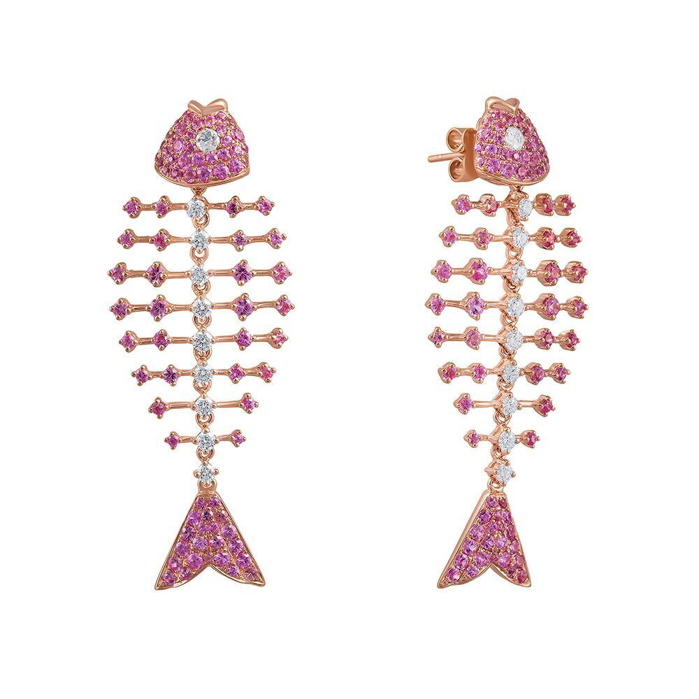 Серьги из розового золота 585 пробы с бриллиантами и сапфирами