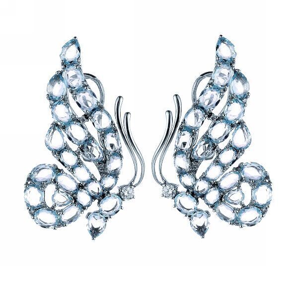 Серьги из белого золота 585 пробы с бриллиантами и топазами