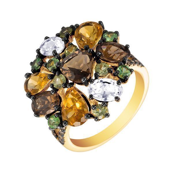 Кольцо из золота 585 пробы с бриллиантами и цветными синтетическими полудрагоценными камнями