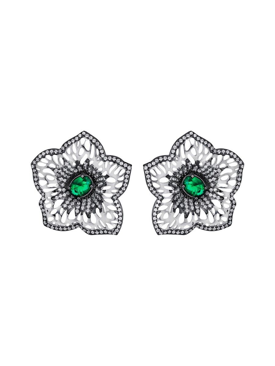 Серьги из серебра 925 пробы с ювелирным стеклом и фианитами