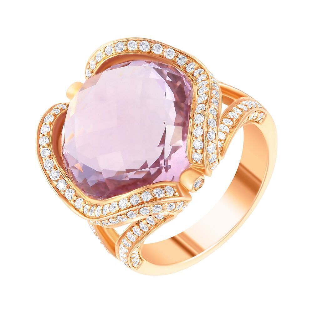 Кольцо из розового золота 585 пробы с аметистом и бриллиантами (18,25)