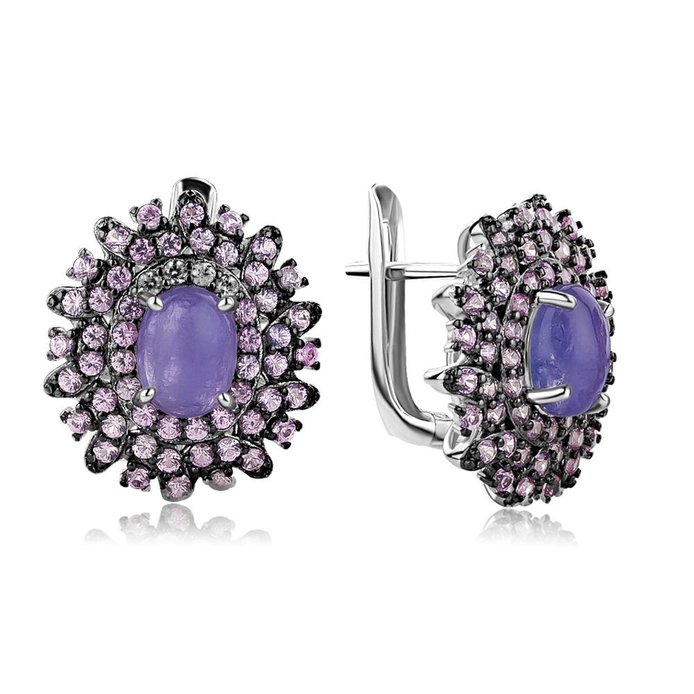 Серьги из серебра 925 пробы с сапфирами и танзанитами