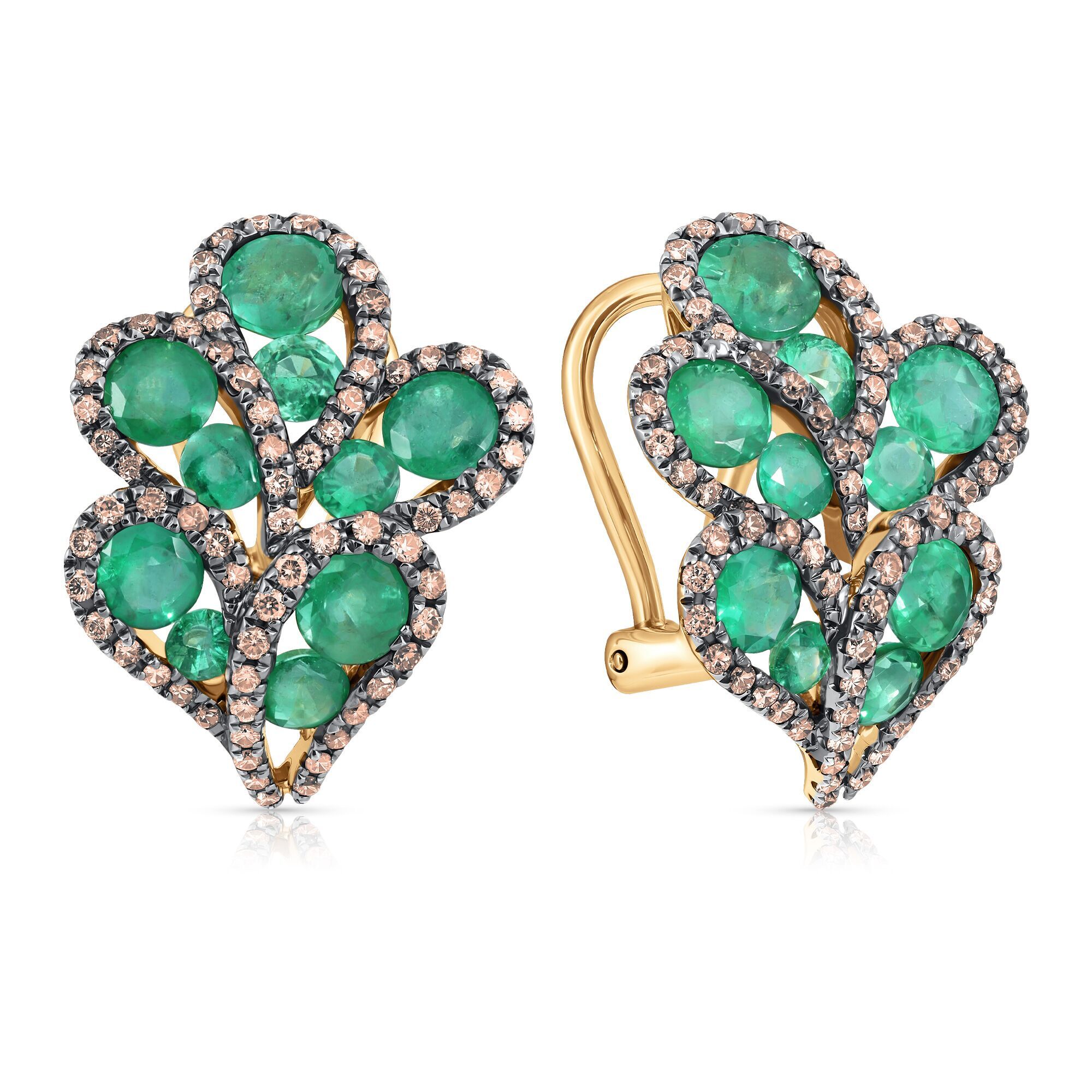 Серьги из золота 585 пробы с бриллиантами и изумрудами