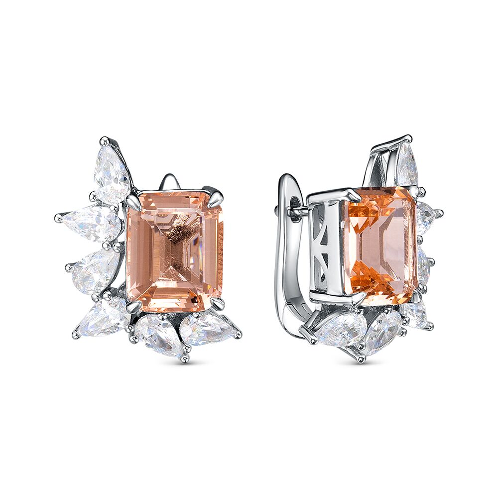 Серьги из серебра 925 пробы с фианитами и ювелирным стеклом