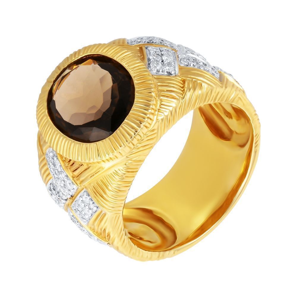 Кольцо из золота 585 пробы с бриллиантами и раухтопазом (17,5)