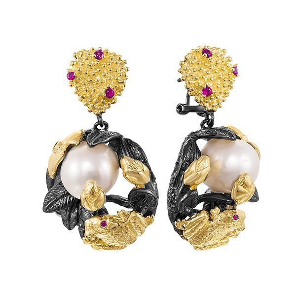 Серьги из серебра 925 пробы с фианитами и барочным жемчугом