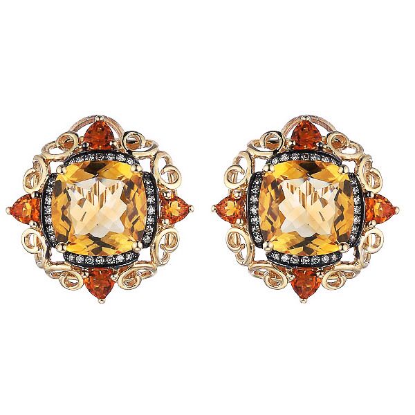 Серьги из золота 585 пробы с бриллиантами и цитринами