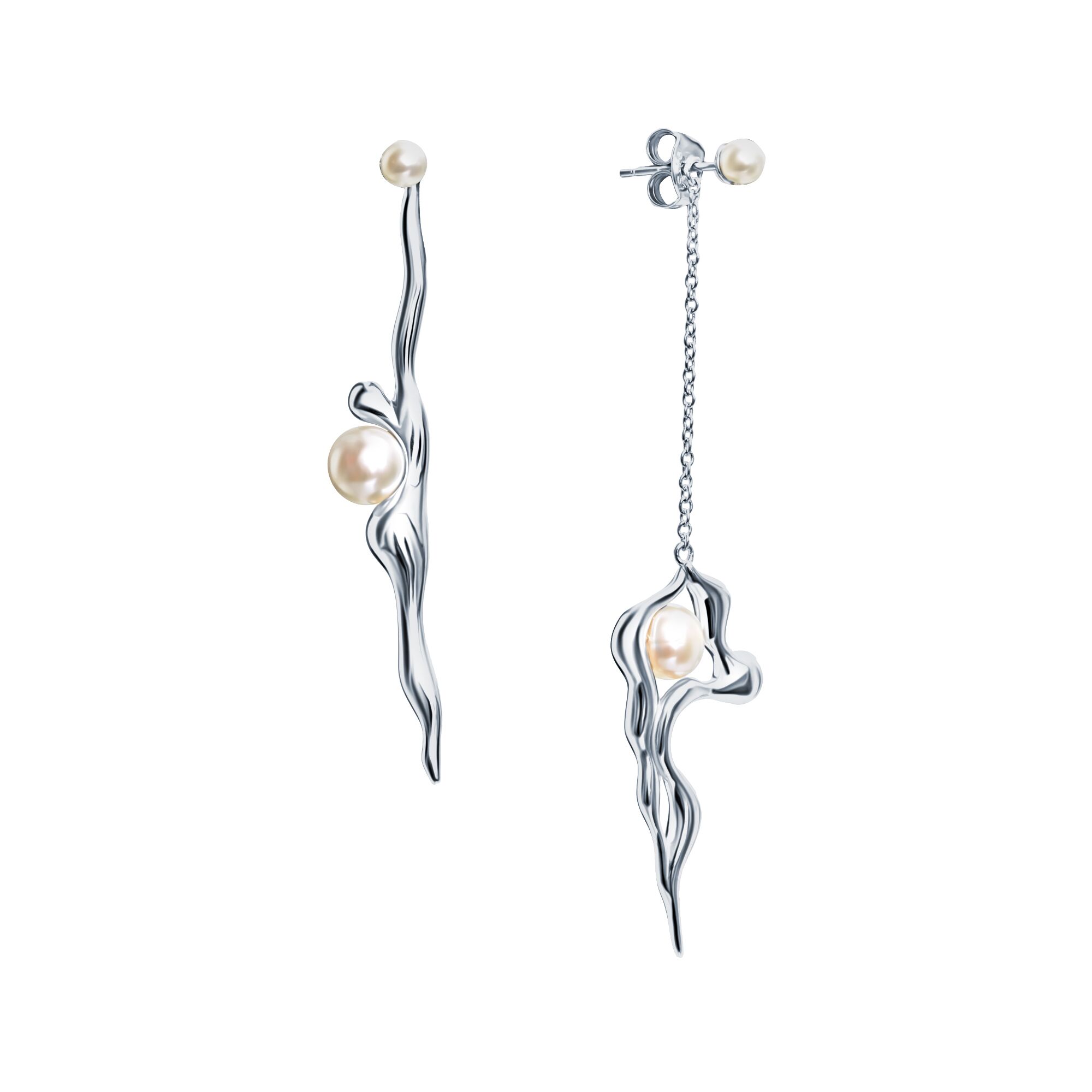 Серьги из серебра 925 пробы с культивированным жемчугом