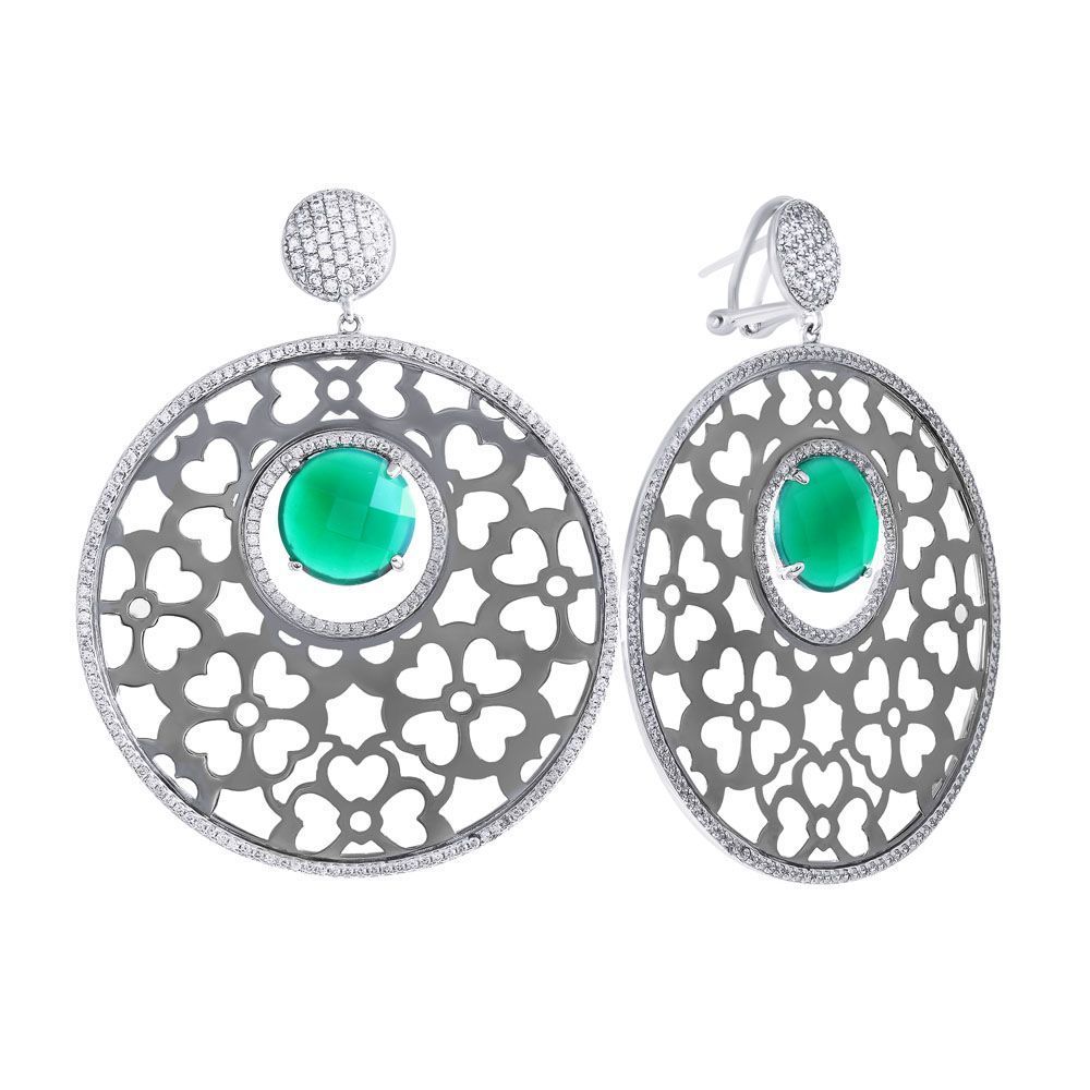 Серьги из серебра 925 пробы с агатом и фианитами