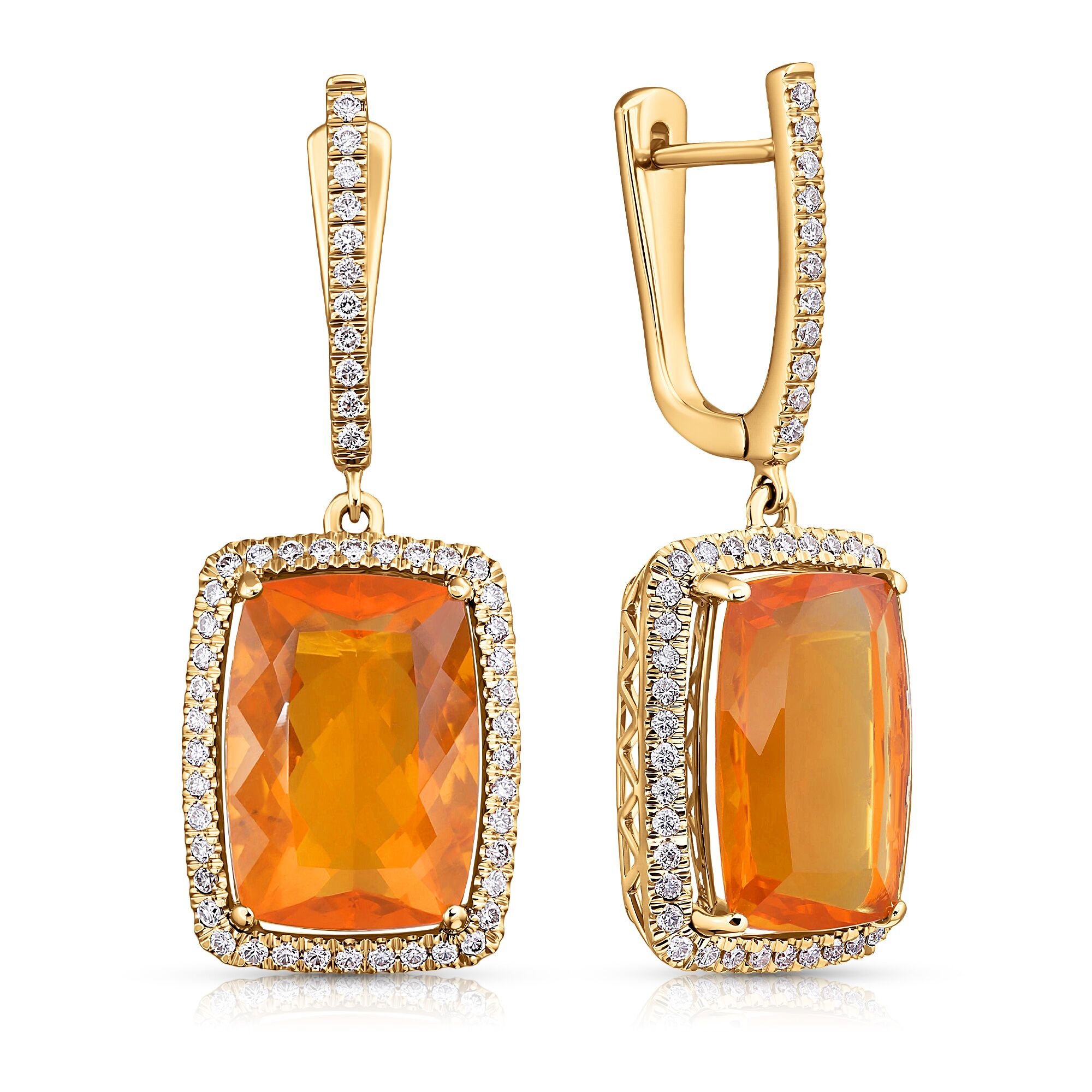 Серьги из золота 585 пробы с бриллиантами и опалами огненными