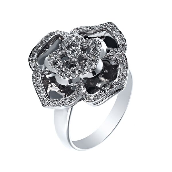 Кольцо из белого золота 750 пробы с бриллиантами (17,5)