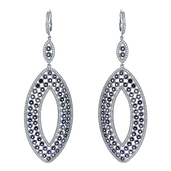 Серьги из серебра 925 пробы с иолитами и фианитами