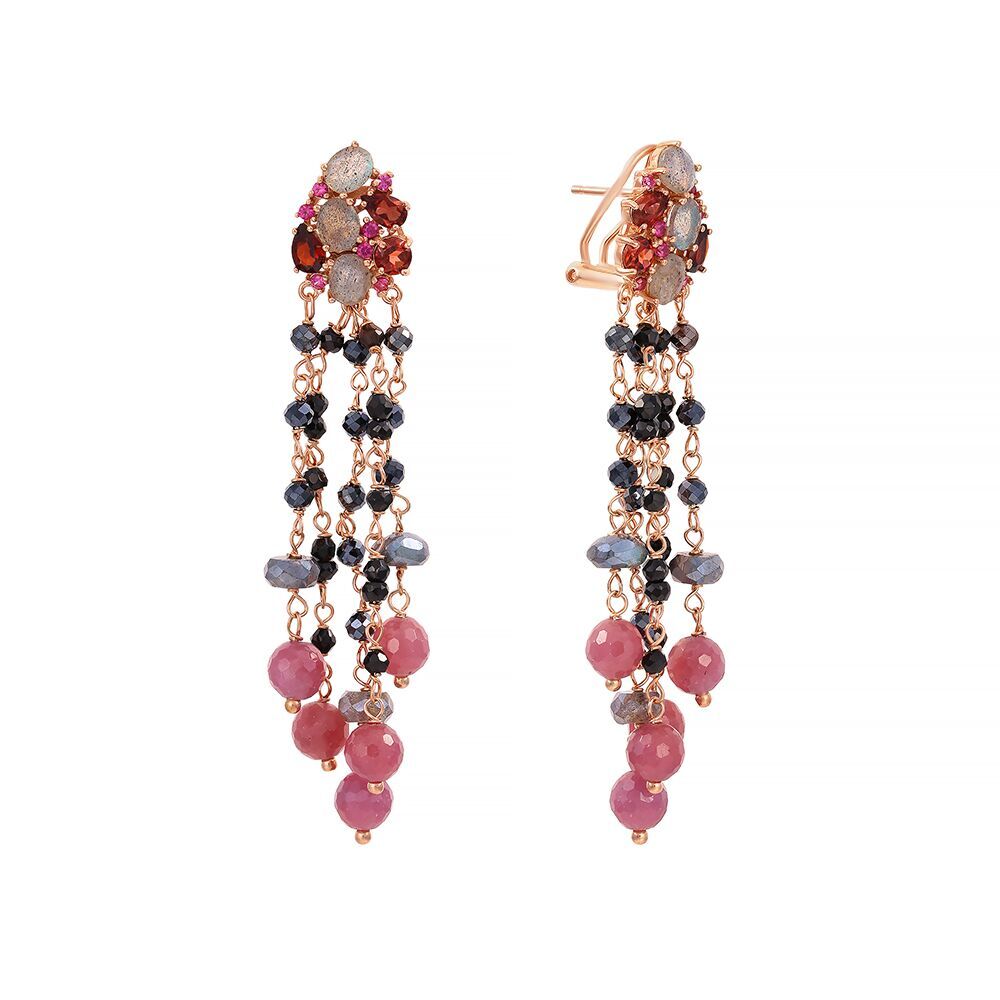 Серьги из серебра 925 пробы с лабрадоритами, гранатами, корундами и шпинелью
