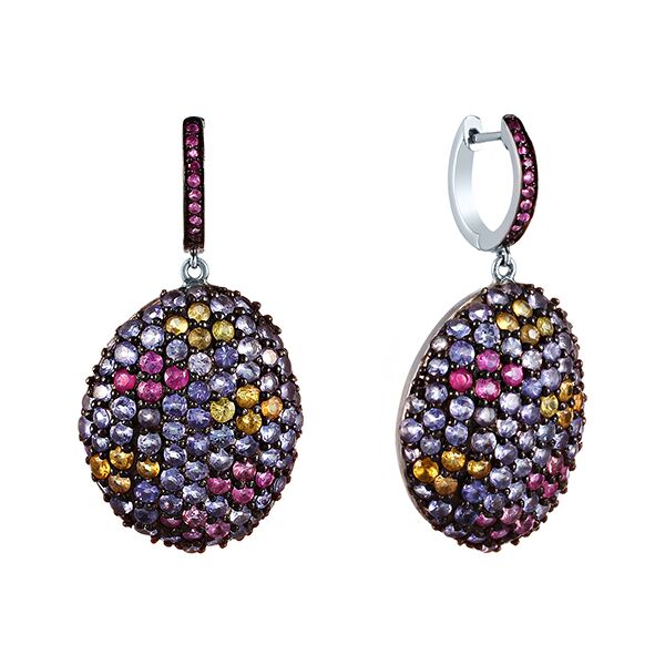 Серьги из серебра 925 пробы с сапфирами и танзанитами