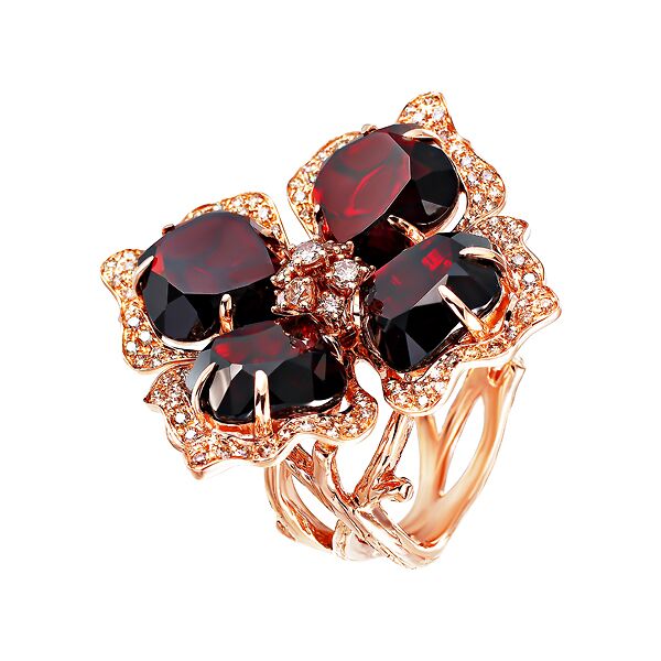 Кольцо из розового золота 585 пробы с гранатами и бриллиантами (17)