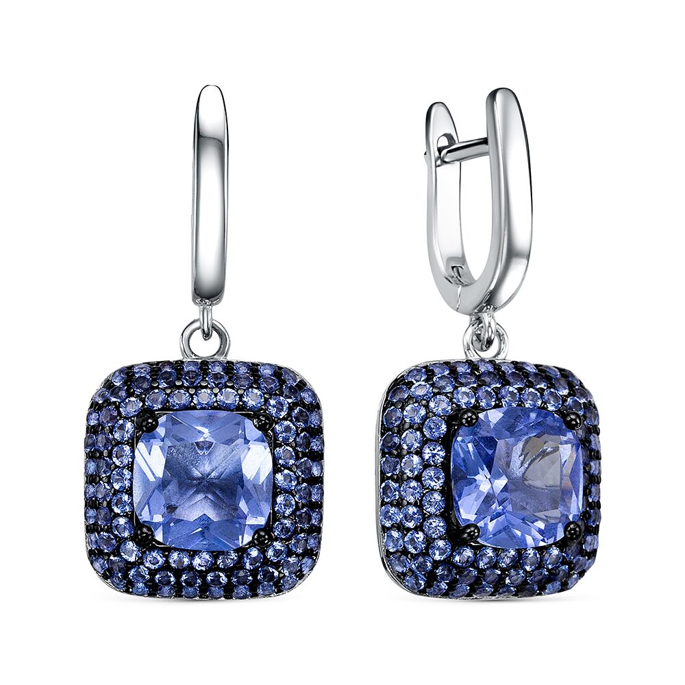 Серьги из серебра 925 пробы с ювелирным стеклом и фианитами