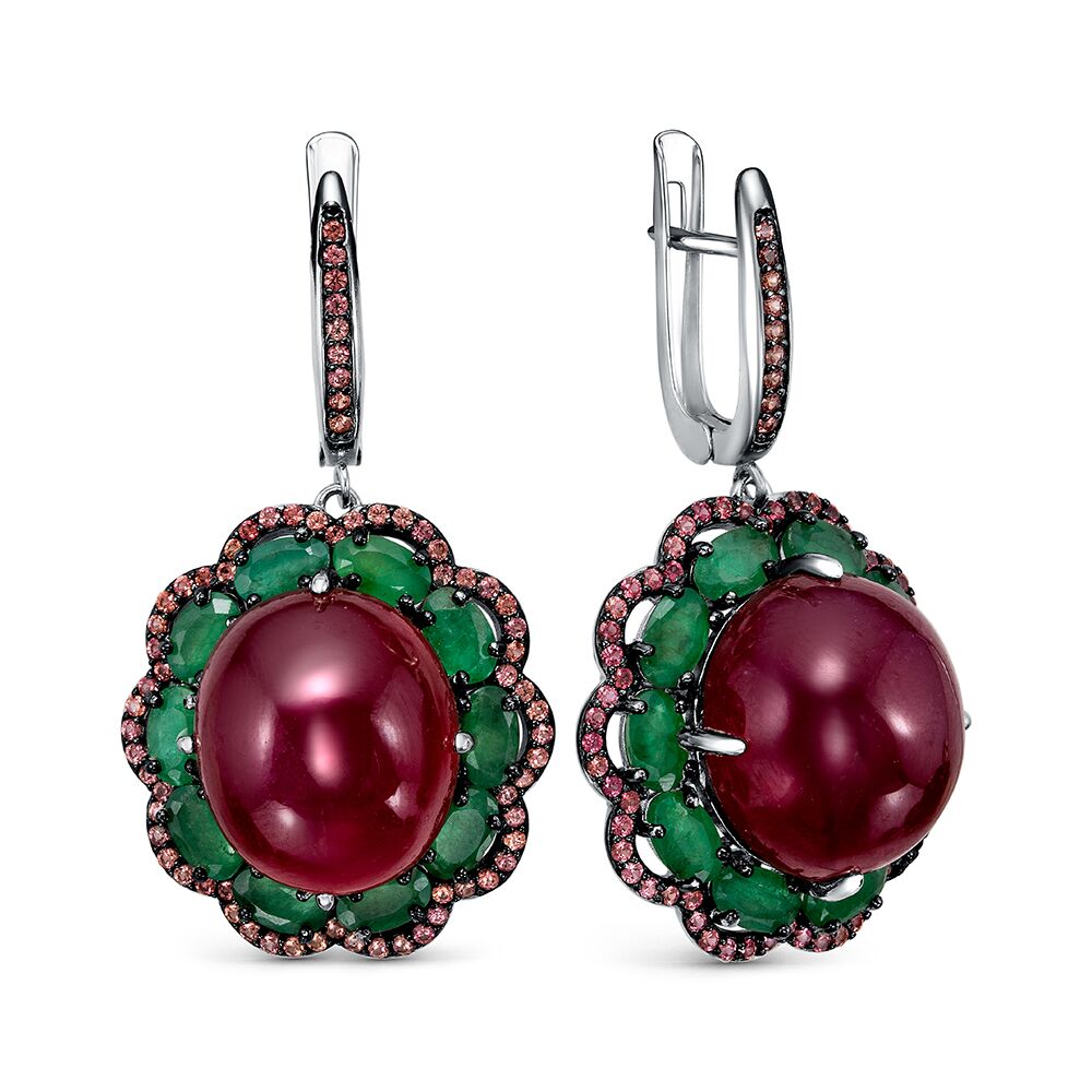 Серьги из серебра 925 пробы с корундами, бериллами и сапфирами