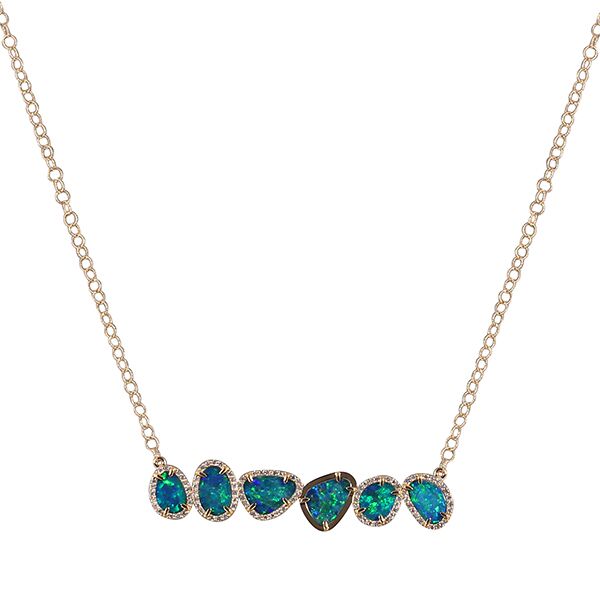 Колье из золота 585 пробы с опал-дублет и бриллиантами (70)