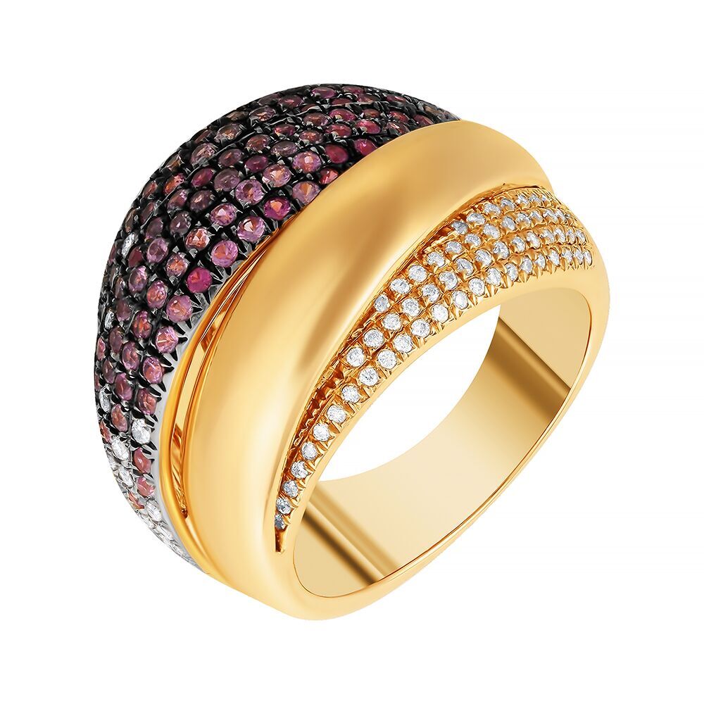 Кольцо из розового золота 585 пробы с бриллиантами и сапфирами (17,75)
