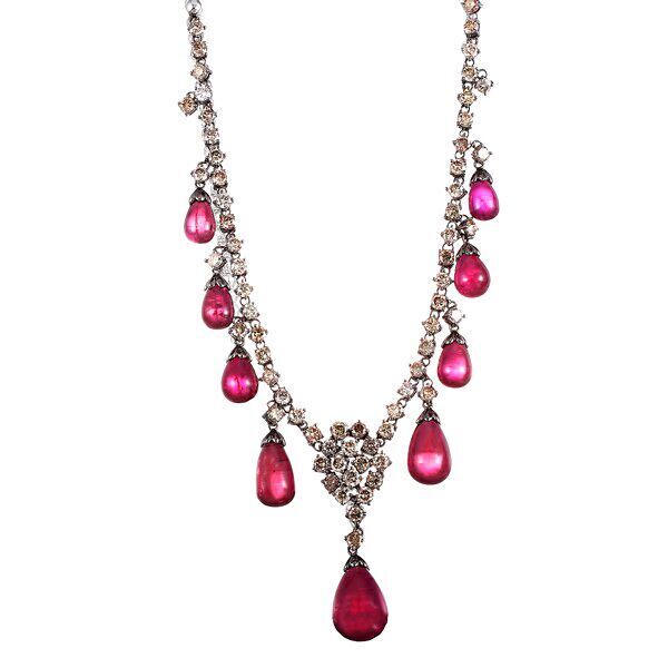 Колье из черного золота 750 пробы и белого золота 750 пробы с турмалинами и бриллиантами (50)