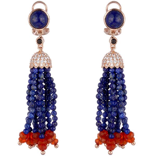 Серьги из серебра 925 пробы с лазуритами, агатом и фианитами