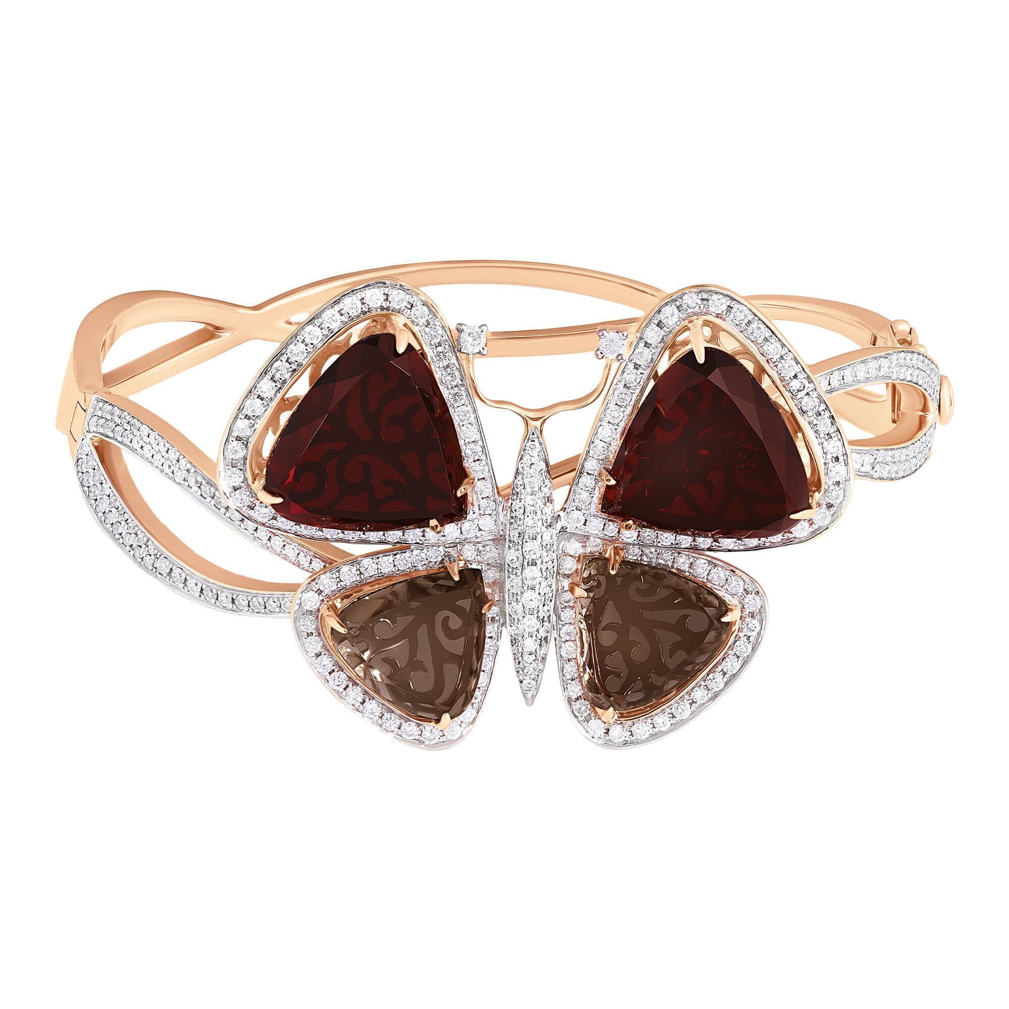 Браслет из розового золота 585 пробы с гранатами, бриллиантами и раухтопазами (17)