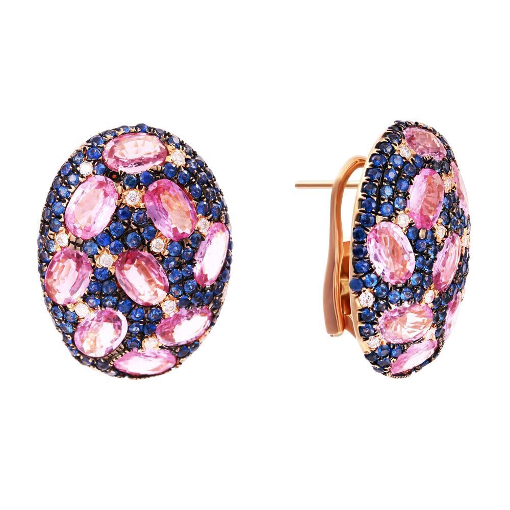 Серьги из розового золота 585 пробы с бриллиантами и сапфирами