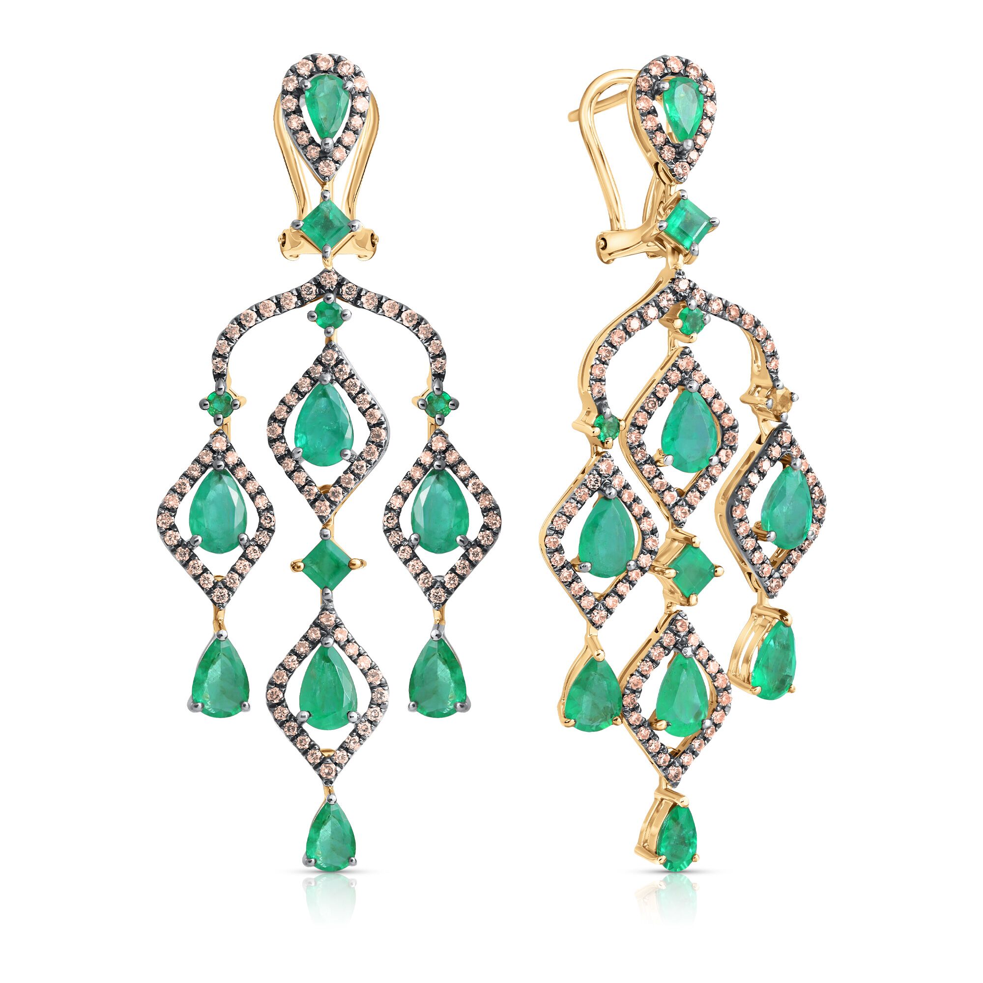 Серьги из золота 585 пробы с бриллиантами и изумрудами