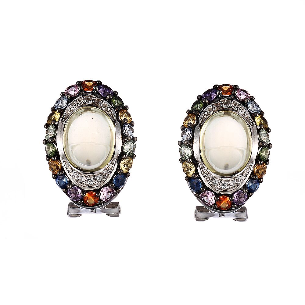 Серьги из серебра 925 пробы с кварцем и сапфирами