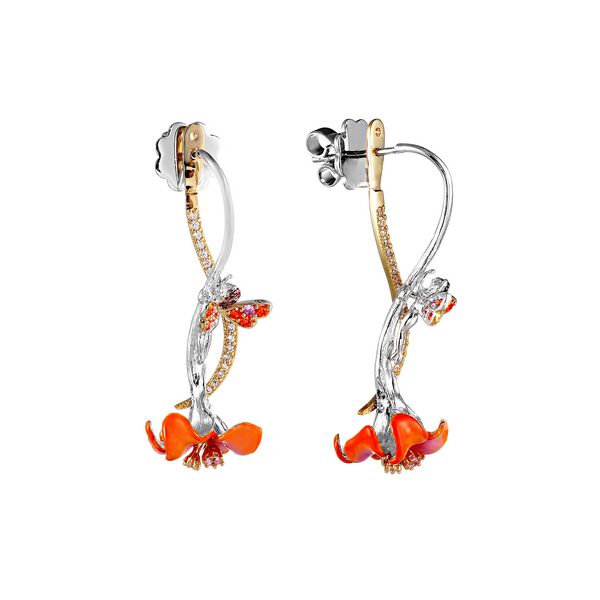 Серьги из серебра 925 пробы с фианитами и эмалью