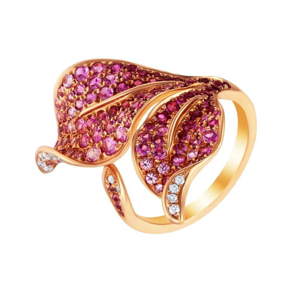 Кольцо из розового золота 585 пробы с сапфирами и бриллиантами (17,75)