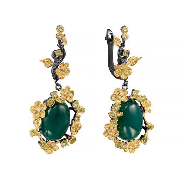 Серьги из серебра 925 пробы с агатом и перидотами