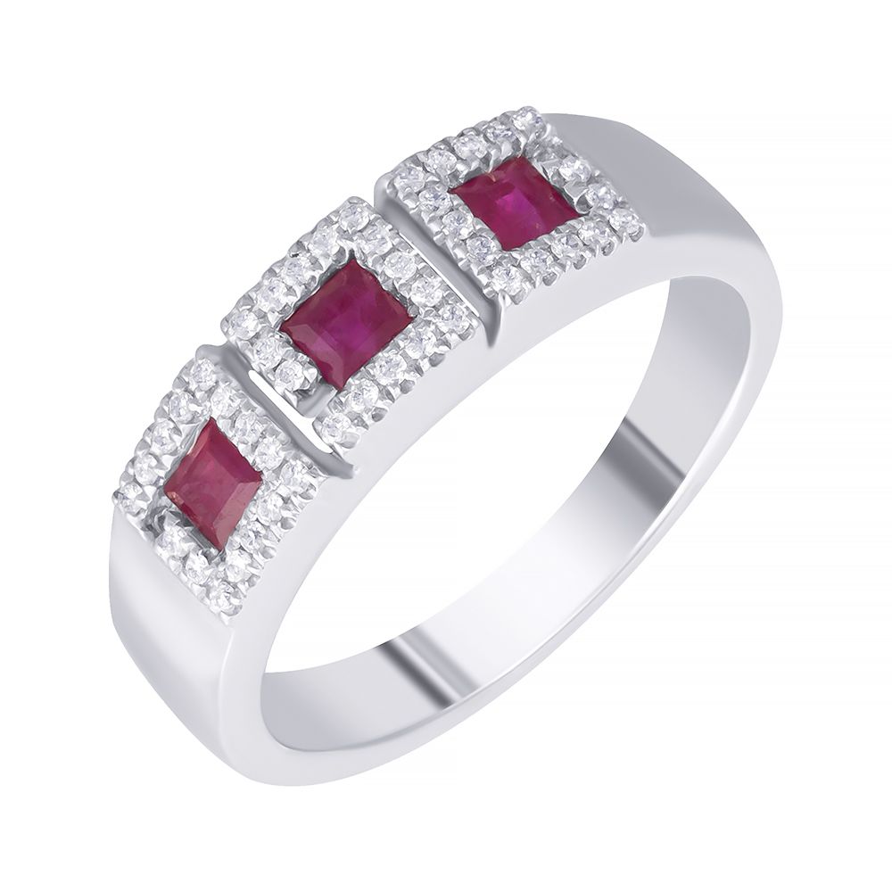 Кольцо из белого золота 585 пробы с бриллиантами и рубинами