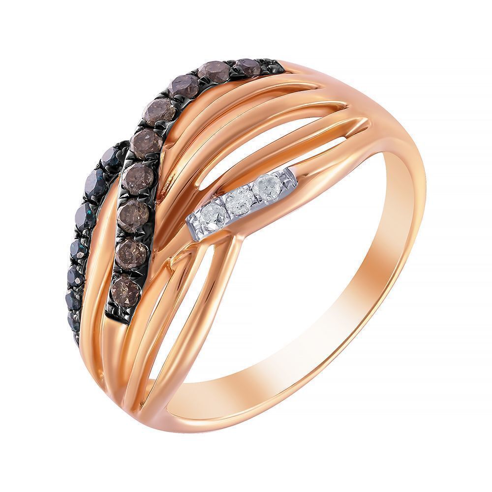 Кольцо из розового золота 585 пробы с бриллиантами и бриллиантами облагороженными (17,5)