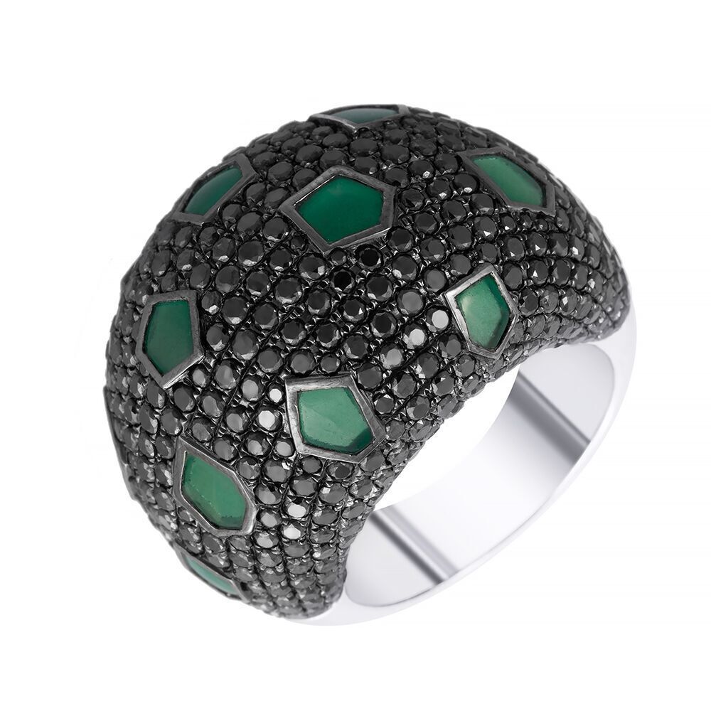 Кольцо из белого золота 750 пробы с бриллиантами и изумрудами выращенными (18)