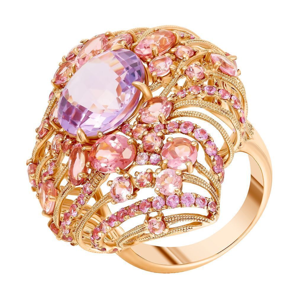 Кольцо из розового золота 585 пробы с аметистом, сапфирами и турмалинами (18)