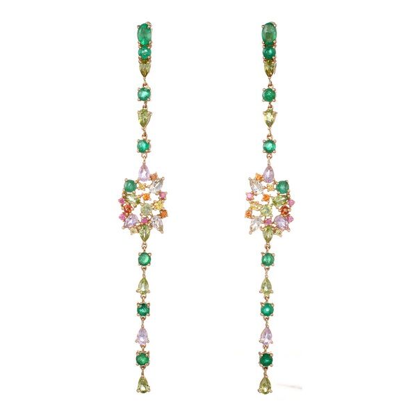 Серьги из золота 585 пробы с перидотами, сапфирами, аметистами, празиолитами и изумрудами