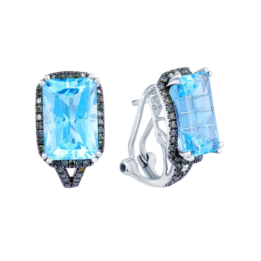 Серьги из белого золота 585 пробы с бриллиантами и топазами