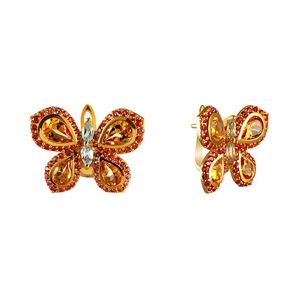 Серьги из серебра 925 пробы с цитринами, топазами и сапфирами
