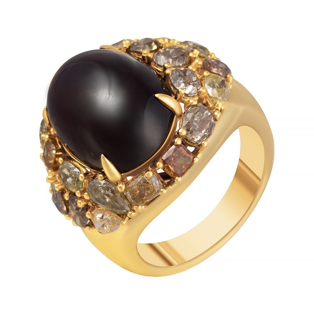 Кольцо из золота 750 пробы с гранатом выращенным и бриллиантами (17,5)