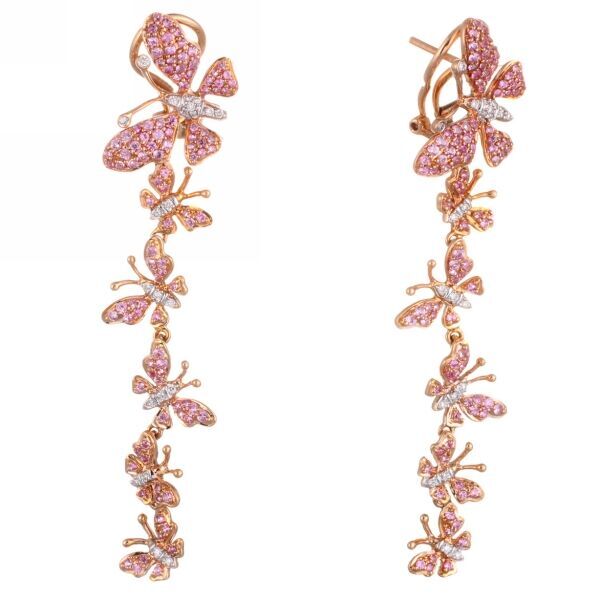 Серьги из розового золота 585 пробы с бриллиантами и сапфирами