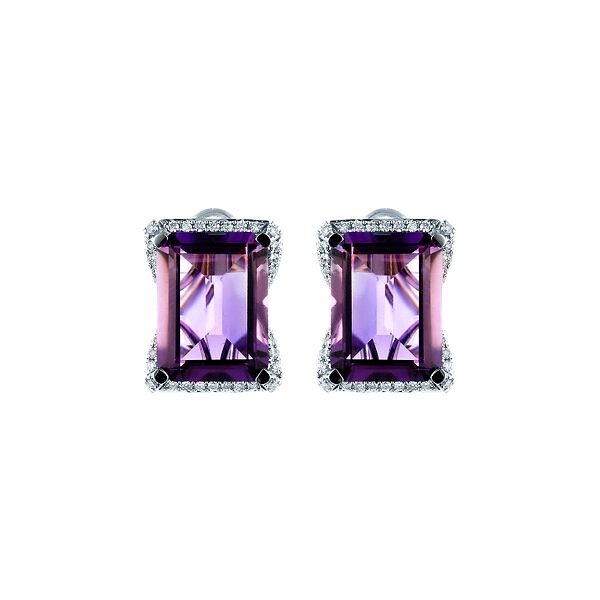 Серьги из белого золота 585 пробы с аметистами и бриллиантами
