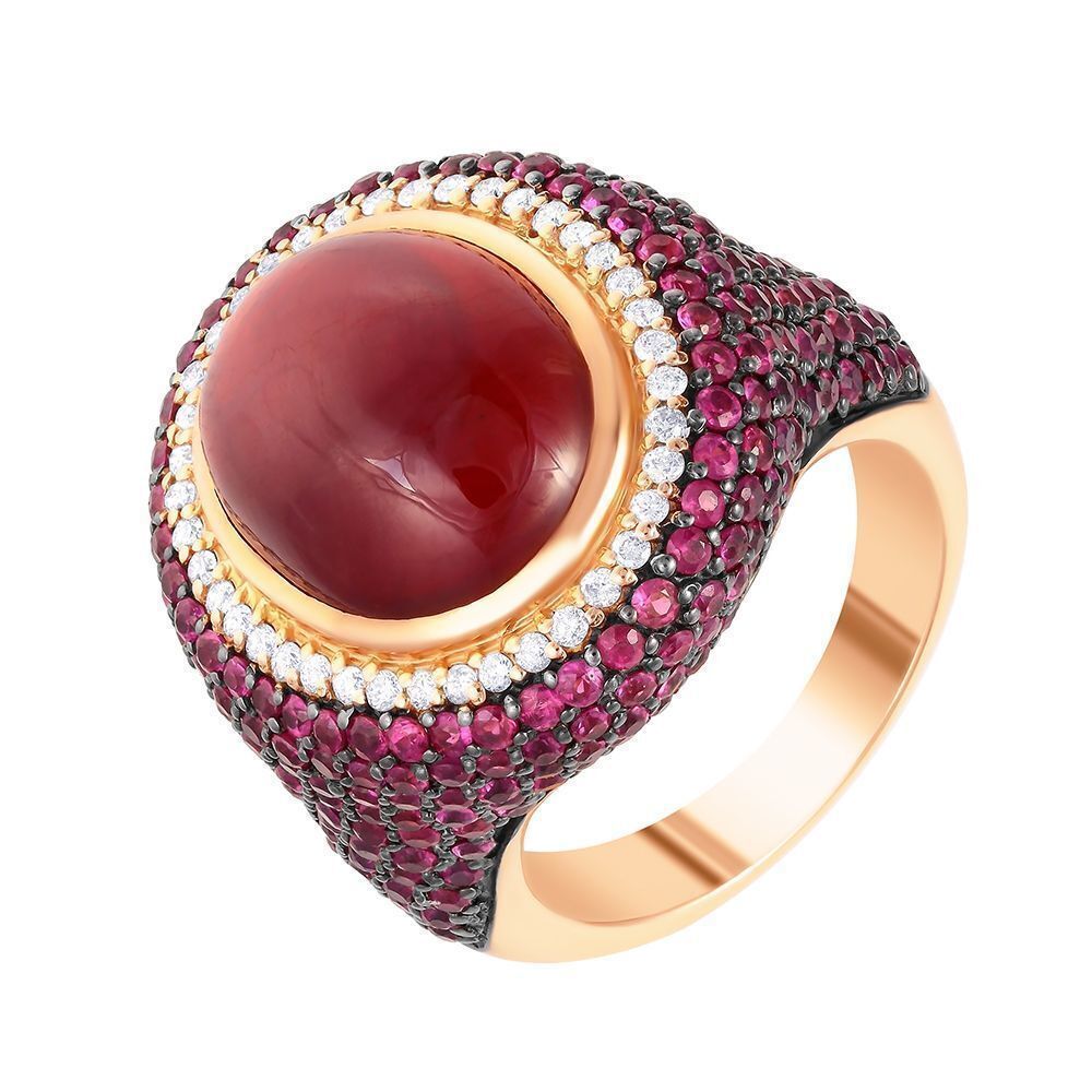 Кольцо из розового золота 585 пробы с рубинами и бриллиантами (17,5)