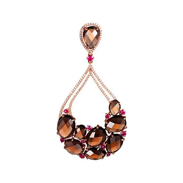 Подвеска из розового золота 585 пробы с бриллиантами, сапфирами и раухтопазами