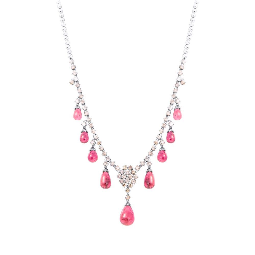 Колье из черного золота 750 пробы и белого золота 750 пробы с турмалинами и бриллиантами (50)