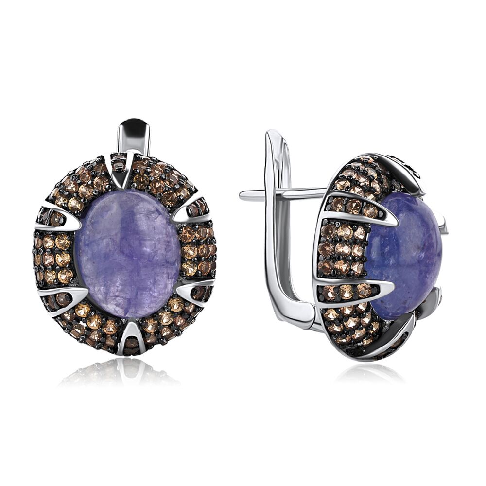 Серьги из серебра 925 пробы с сапфирами и танзанитами