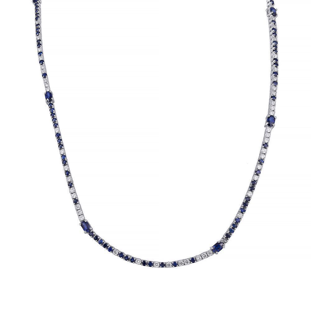 Колье из белого золота 750 пробы с бриллиантами и сапфирами (81)