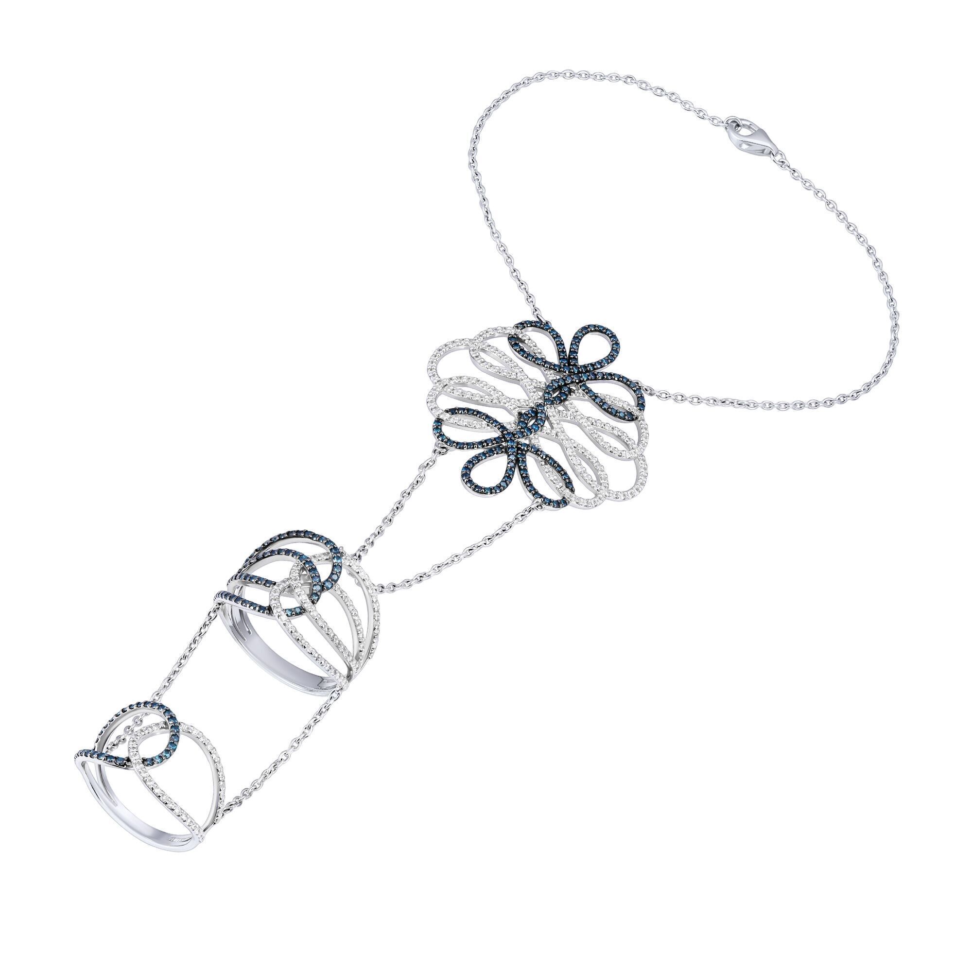 Кольцо-браслет из белого золота 585 пробы с бриллиантами и бриллиантами облагороженными (17,25)